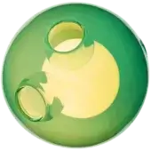 Bocci 28 pendant lights, opaque green glass, circular composition with illuminated yellow center and layered rings.